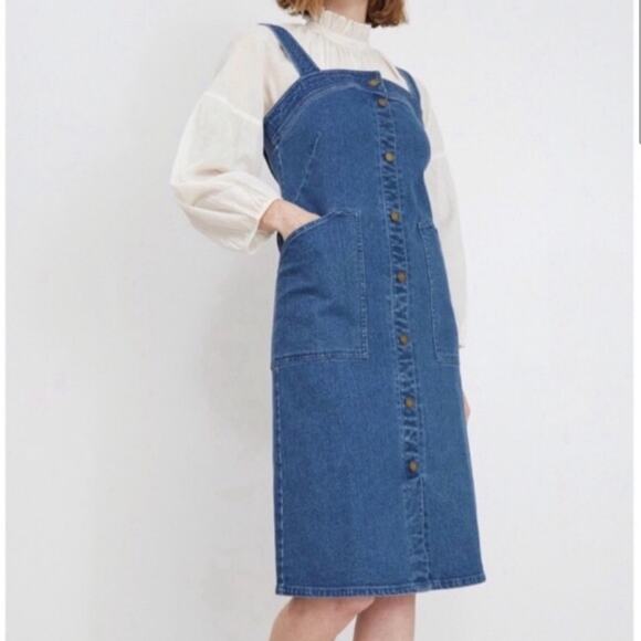 Apiece Apart Arta Marseille Denim Button Front Tank Dress with Belt Size 2 - Picture 2 of 10